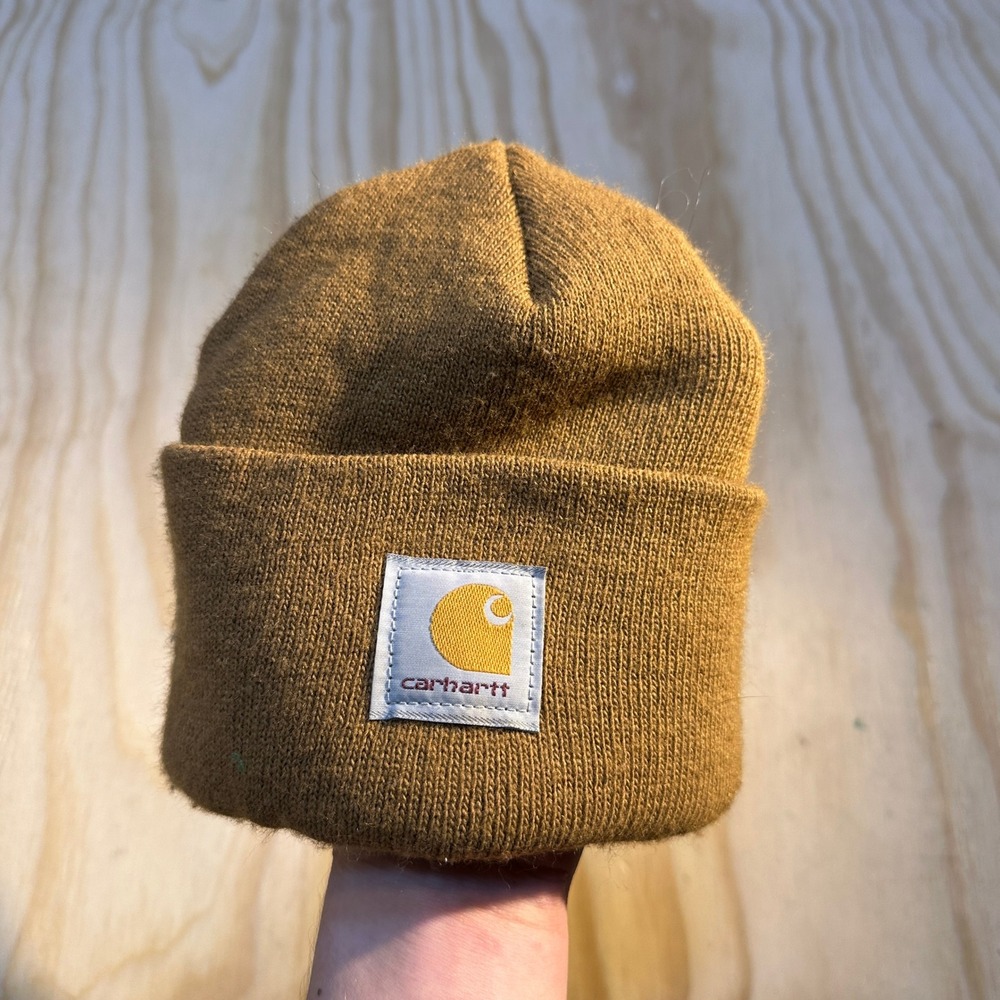 Carhartt A18BRN Brown Acrylic Knit Cuffed Beanie Hat Made in USA One Size